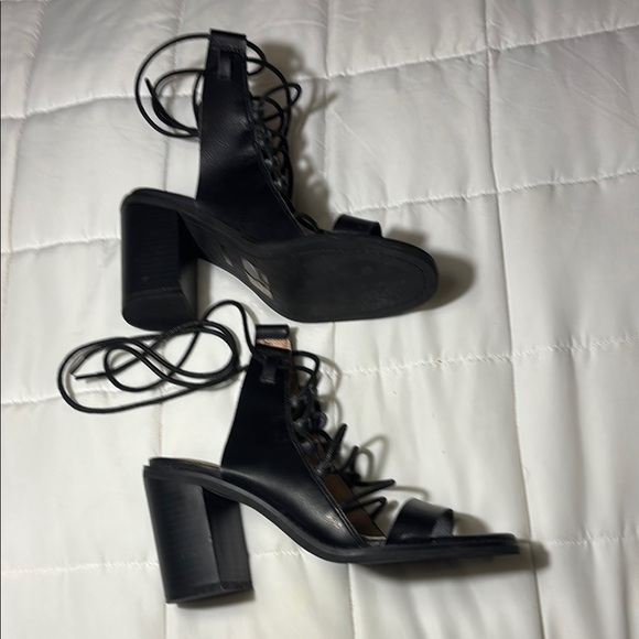 Free People Farylrobin Black Vegan Nights Lace Up Black Strappy Heels - Picture 4 of 10